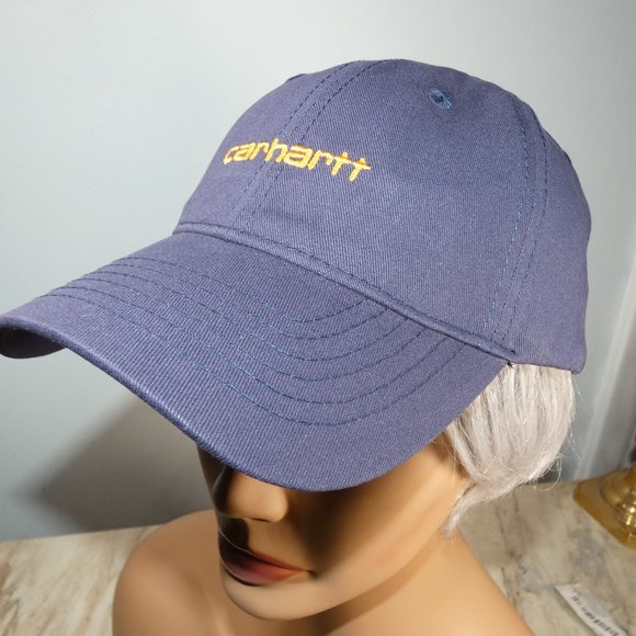 Carhartt Adjustable Baseball Hat Cap - Blue with Yellow Gold Stitching - Picture 7 of 8